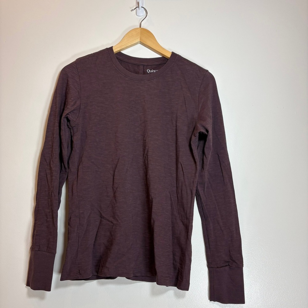Quince Organic Cotton Slub Long Sleeve Tee Dried Fig Purple Women Small Crewneck